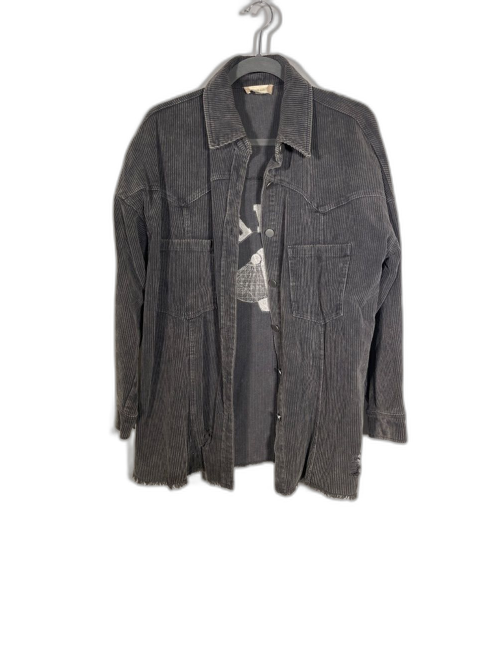 ALTAR’D STATE WOMENS GRAY CORDUROY HOWDY SHIRT SHACKET BUTTON DOWN OVERSIZED XS